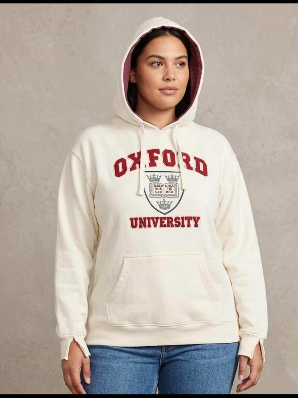 Oakridge Oxford University Hoodie Cream Red Embroidery Modified Cuffs Size Med